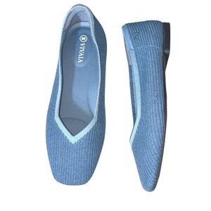 Vivaia Margot Square Toe Ribbed FLts in Blue sz 7 Excellent!